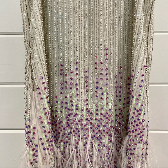 Taylor Swift Dress Allegra White Beaded & Feather Embellished Mini - Picture 5 of 8